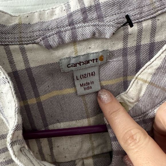 Carhartt Women's Relaxed Fit 3/4 Sleeve Plaid Shirt Gule Gray purple tan Large - Picture 4 of 12